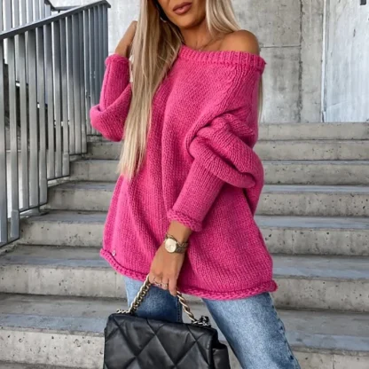 Casual Solid Off Shoulder Sweater - Image 2