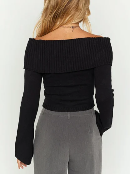 Solid Knit Off Shoulder Sweater - Image 4