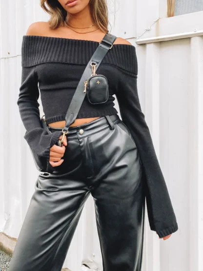 Solid Knit Off Shoulder Sweater
