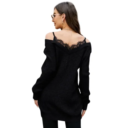 V-Neck Elegance Off Shoulder Sweater - Image 6