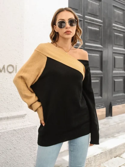 One-line Neck Off Shoulder Sweater - Image 2