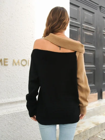 One-line Neck Off Shoulder Sweater - Image 4