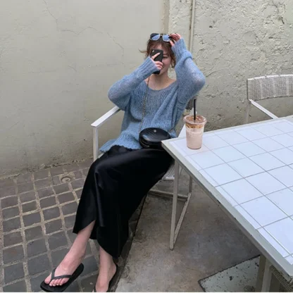 Oversized V-neck Off Shoulder Sweater - Image 3
