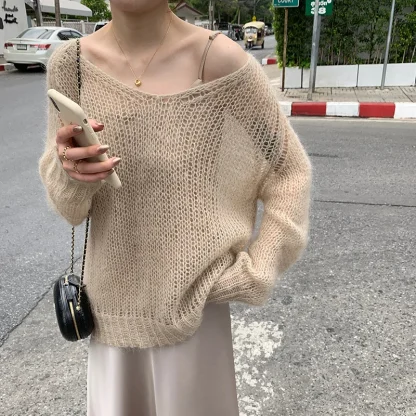 Oversized V-neck Off Shoulder Sweater