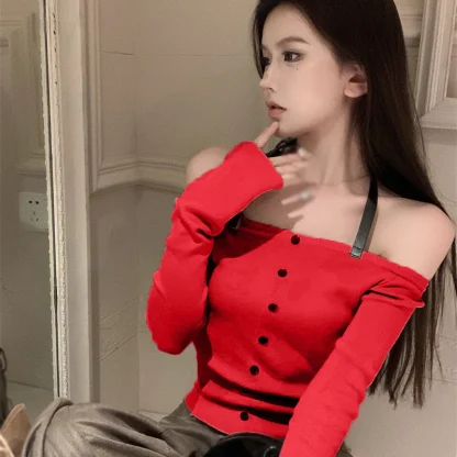 Halter Bell Off Shoulder Sweater - Image 3