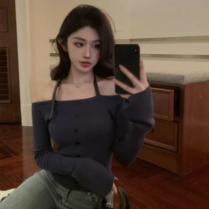 Halter Bell Off Shoulder Sweater - Image 5