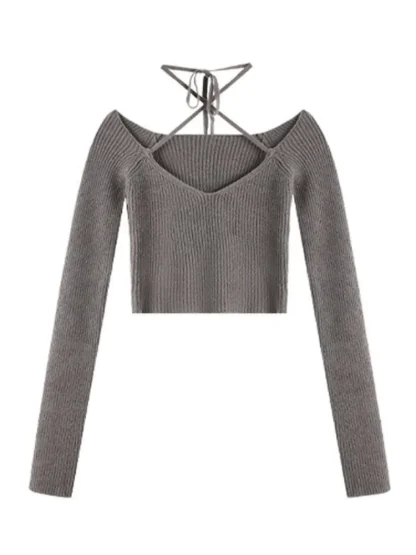 Halter Gray Off Shoulder Sweater
