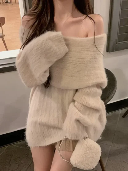Oversized Elegant Off Shoulder Sweater - Image 2
