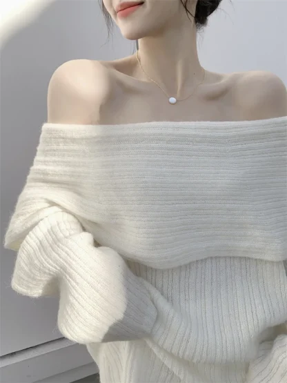 Oversized Elegant Off Shoulder Sweater - Image 4