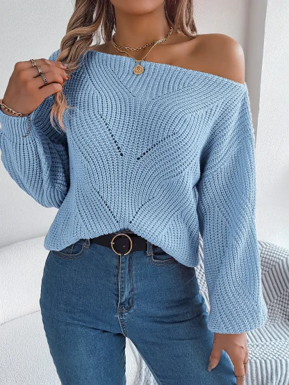 Knitted Cutout Off Shoulder Sweater - Image 3