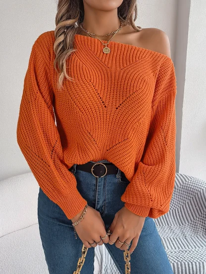 Knitted Cutout Off Shoulder Sweater - Image 5