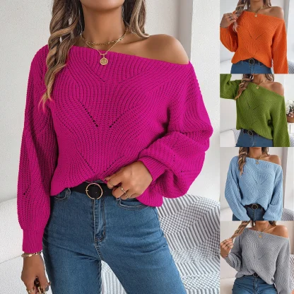 Knitted Cutout Off Shoulder Sweater - Image 7