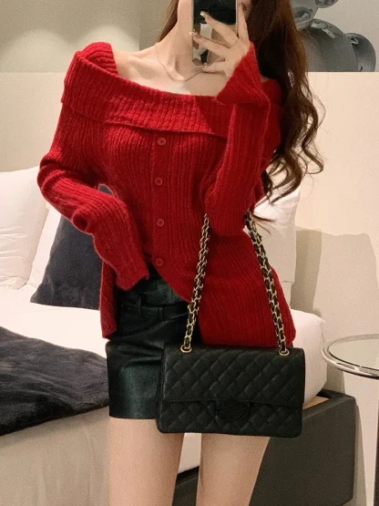 Sexy Button-Down Off Shoulder Sweater