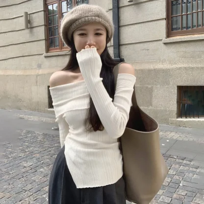 Sexy Fitted Off Shoulder Sweater - Image 2
