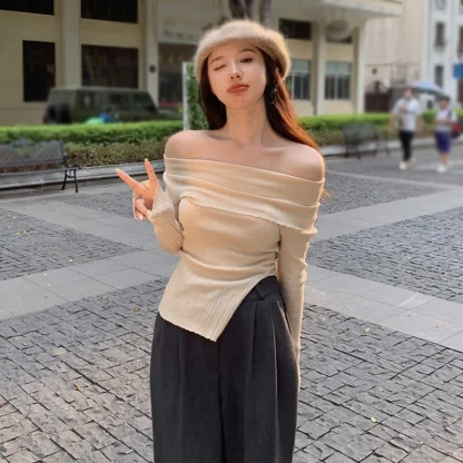 Sexy Fitted Off Shoulder Sweater - Image 4