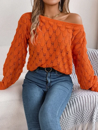 Hollow Design Off Shoulder Sweater - Image 5