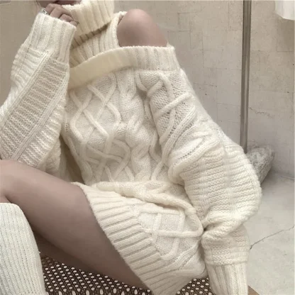 Cold Shoulder Knitted Turtleneck Sweater - Image 2