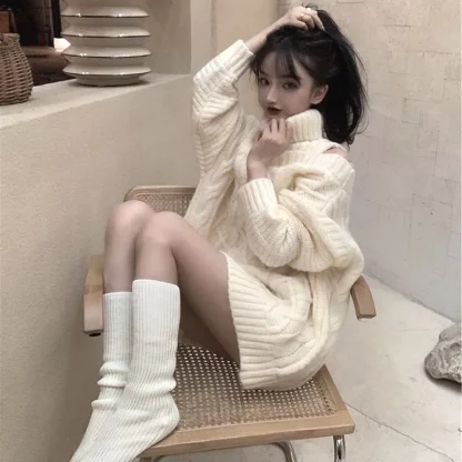 Cold Shoulder Knitted Turtleneck Sweater - Image 4