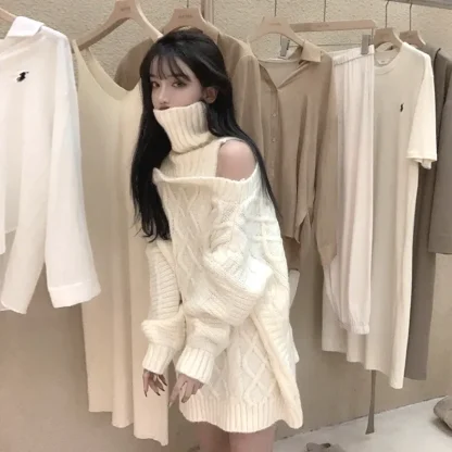 Cold Shoulder Knitted Turtleneck Sweater