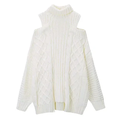 Cold Shoulder Knitted Turtleneck Sweater - Image 6