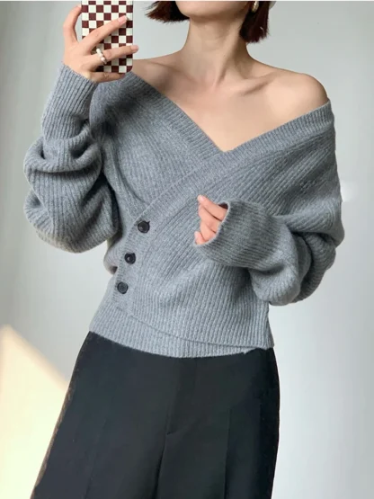 Wrap Around Off Shoulder Sweater - Image 2