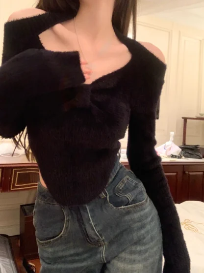 Sexy Knitted Off Shoulder Sweater - Image 3