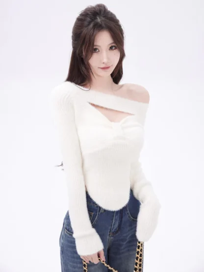 Sexy Knitted Off Shoulder Sweater - Image 6