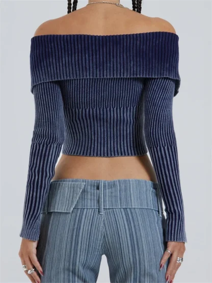 Zip-Up Off Shoulder Sweater Tops - Image 2