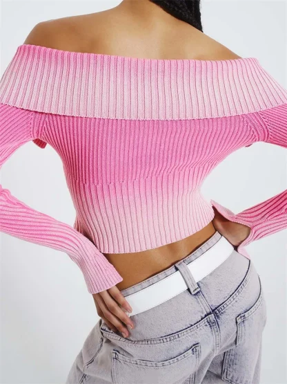 Zip-Up Off Shoulder Sweater Tops - Image 6