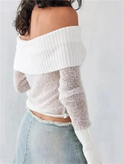 See-Through Cropped Off Shoulder Sweater - Image 2