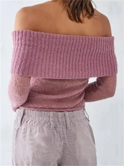 See-Through Cropped Off Shoulder Sweater - Image 6