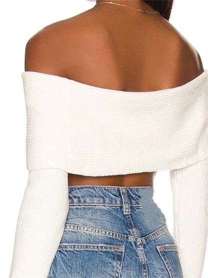 Off Shoulder Sweater Cropped Tops - Image 4