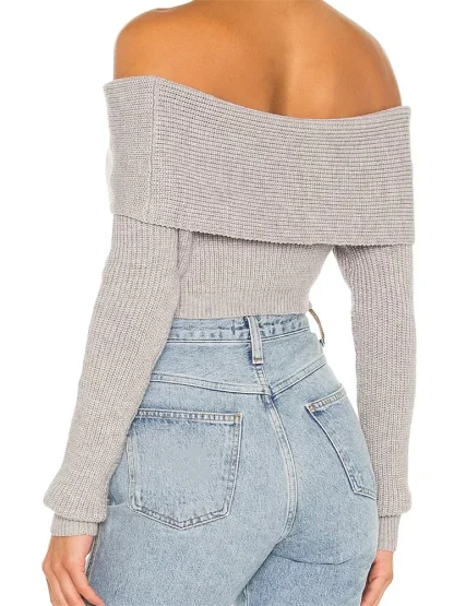 Off Shoulder Sweater Cropped Tops - Image 6