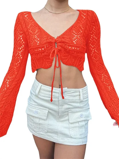 Hollow Out Cardigan Sweater Tops - Image 6