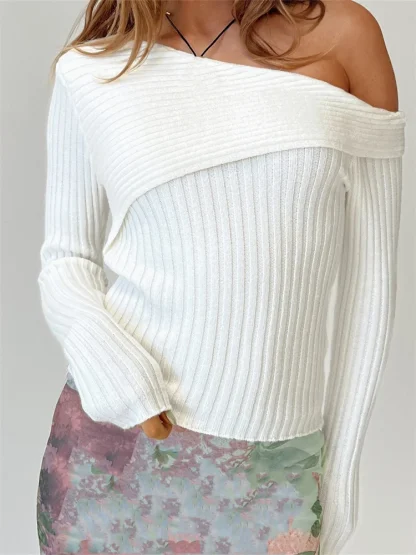 Slash Off Shoulder Sweater Pullover - Image 2