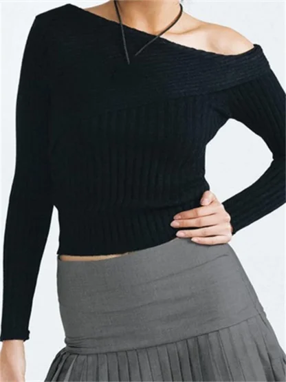 Slash Off Shoulder Sweater Pullover - Image 4