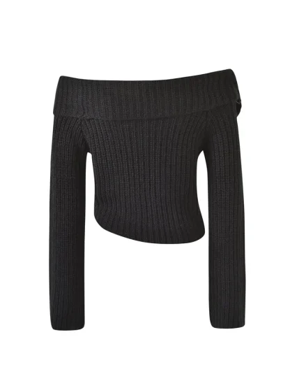 Belted Cropped Off Shoulder Sweater - Image 4