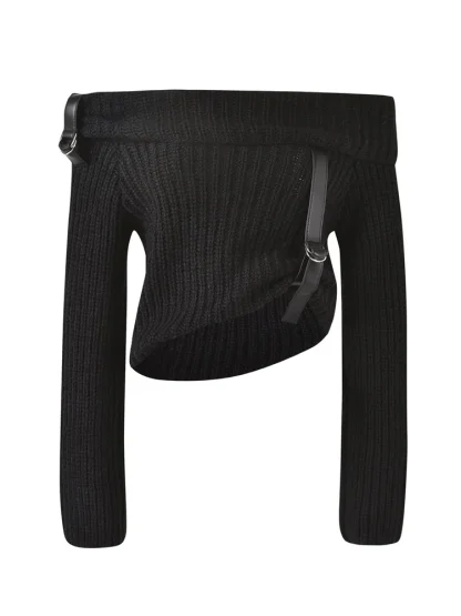 Belted Cropped Off Shoulder Sweater - Image 5