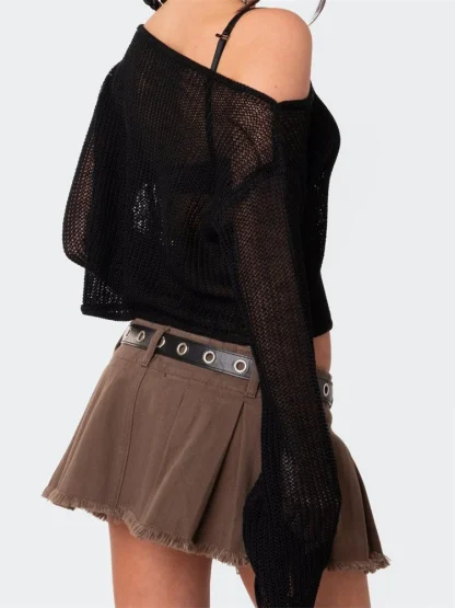 See-Through Off Shoulder Sweater Tops - Image 3