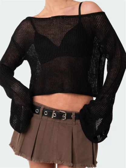 See-Through Off Shoulder Sweater Tops