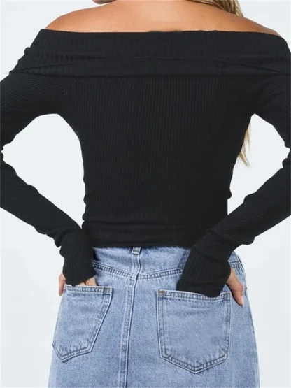 Thumb Hole Off Shoulder Sweater - Image 2