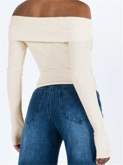 Thumb Hole Off Shoulder Sweater - Image 4