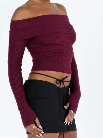 Thumb Hole Off Shoulder Sweater - Image 6