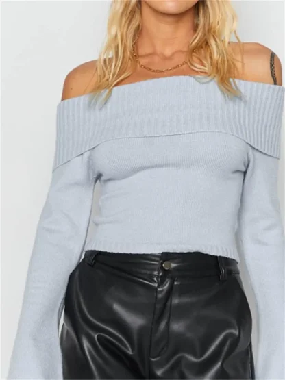 Flared Off Shoulder Sweater Tops - Image 6