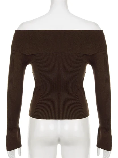 Belted Off Shoulder Sweater Tops - Image 5