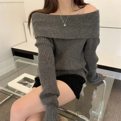 Elegant Cozy Off Shoulder Sweater - Image 2