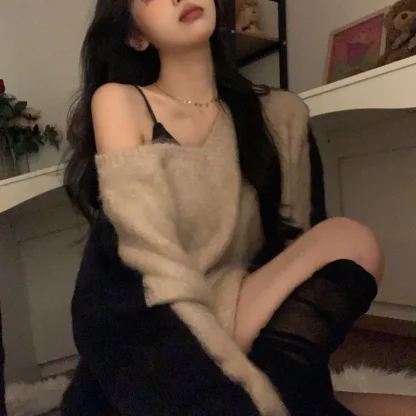 Cozy Colorblock Off Shoulder Sweater - Image 2