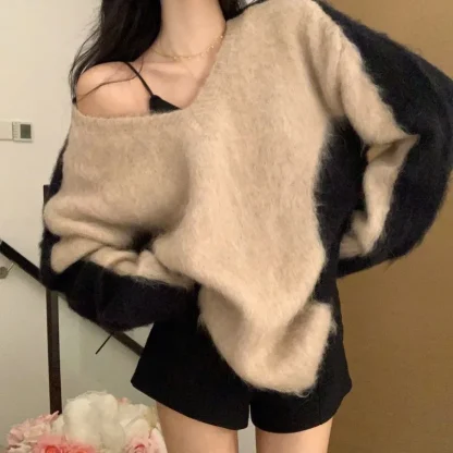 Cozy Colorblock Off Shoulder Sweater