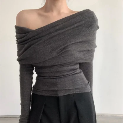 Folds Off Shoulder Sweater Tops - Image 4