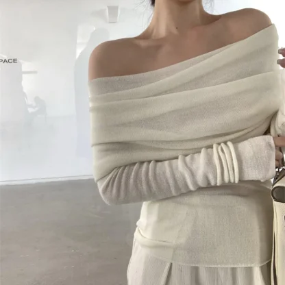 Folds Off Shoulder Sweater Tops - Image 3